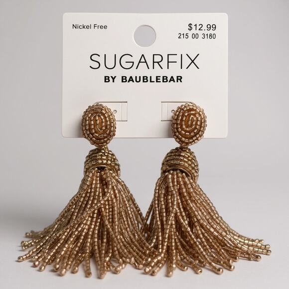 Sugarfix by Baublebar Gold Beaded Tassel Earrings. Nickel-Free Statement Jewelry - Picture 1 of 1